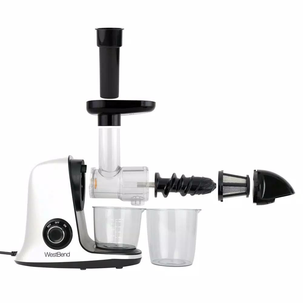 West Bend Cold Press Masticating Juicer, Slow Juicer Extractor for Fruits, Vegetables and Greens, White