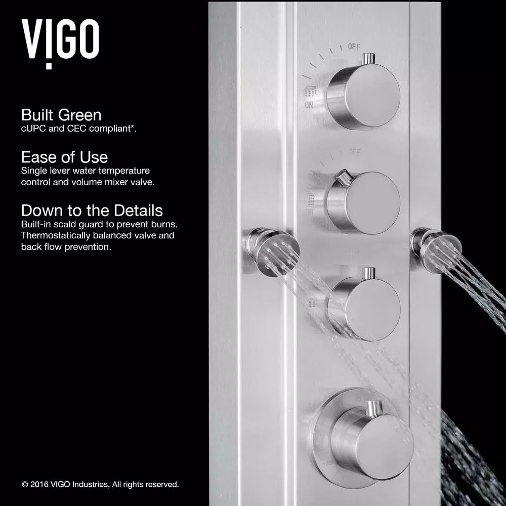 VIGO Mateo 59.5 in. Stainless Steel 6-Jet High Pressure Shower Panel System