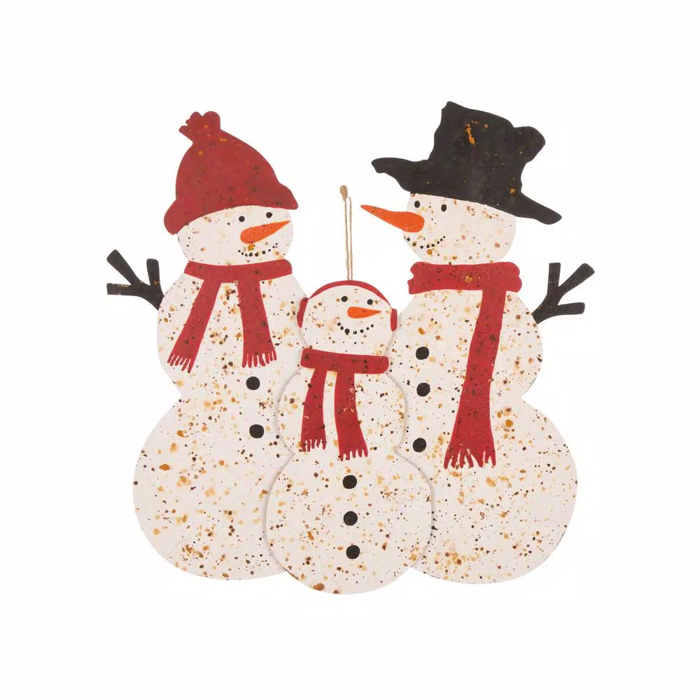 Glitzhome 29.92 in. Rusty Metal Snowman Family Christmas Yard Stake and Wall Decor