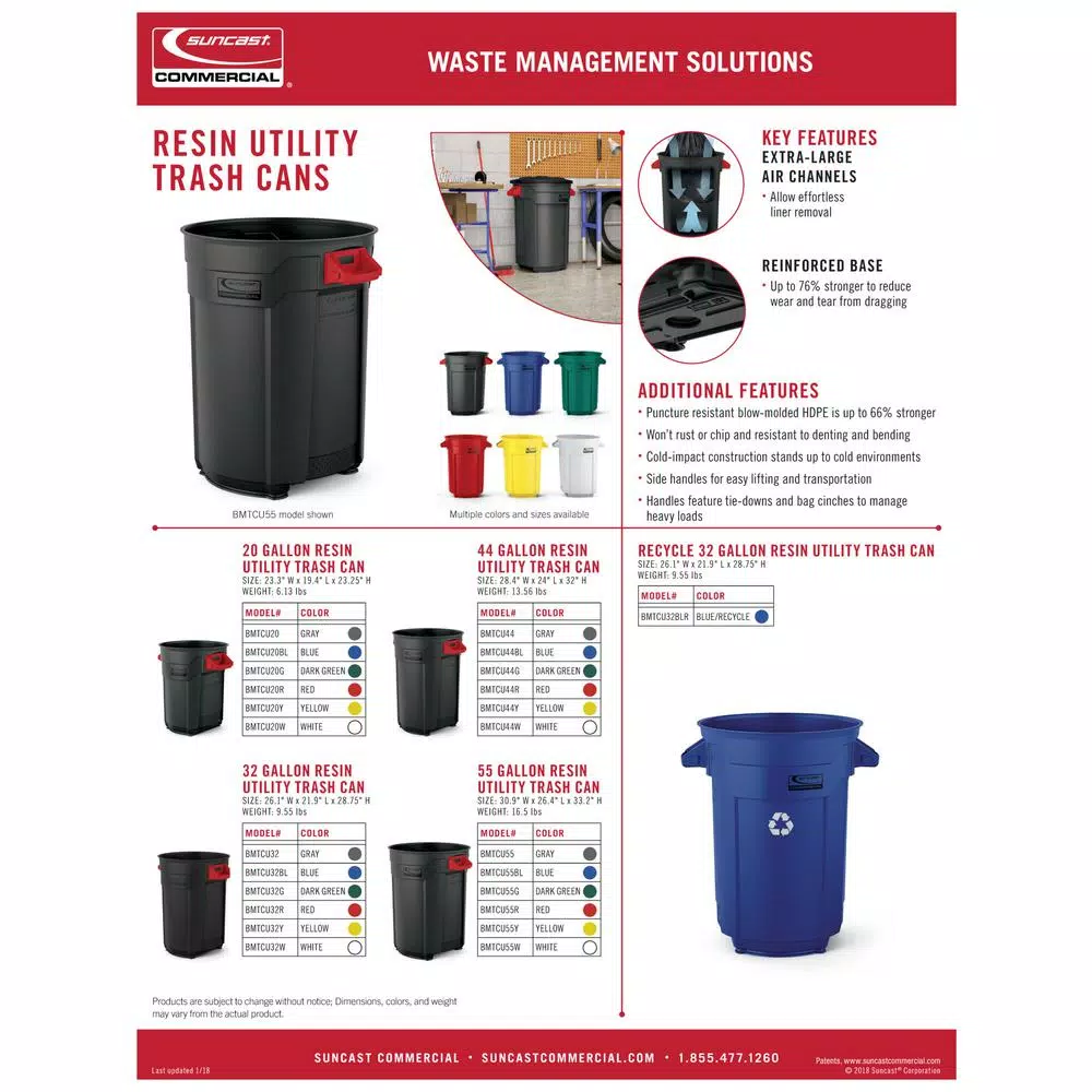 Suncast Commercial 32 Gal. Utility Trash Can Replacement Lid, Red
