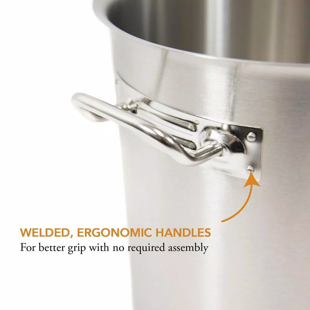 Gas One 32 Qt. Stainless Steel Stock Pot with Lid, Heavy-Duty 1.0 mm Thickness