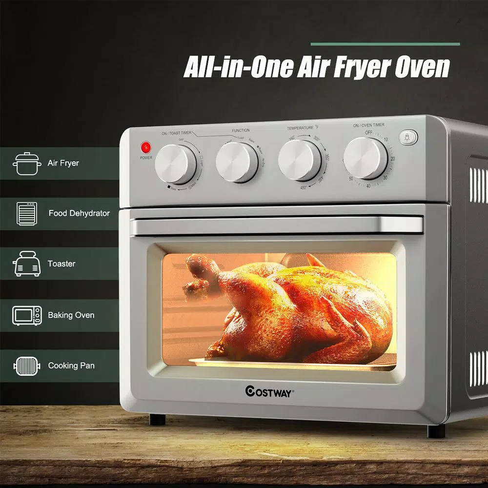 Costway 19 Qt. Silver Air Fryer Toaster Oven with Dehydrate and 7-in-1 Functions