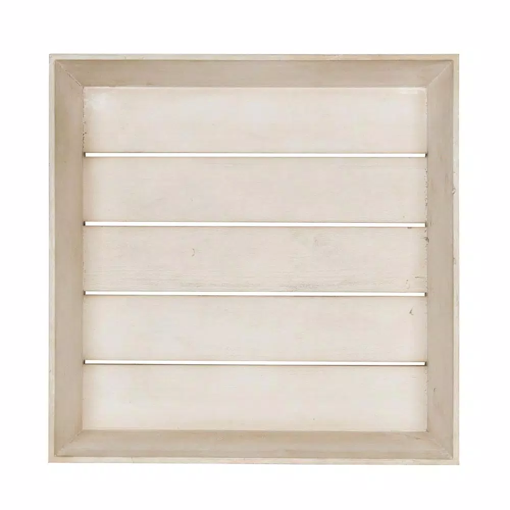Kate and Laurel Woodmont White Decorative Wood Tray - Large Square Rustic Farmhouse Accent