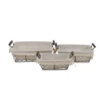 Cheungs Beige Metal Wire Decorative Tray Set of 3 with Fabric Liners - Farmhouse Style thumbnail 3