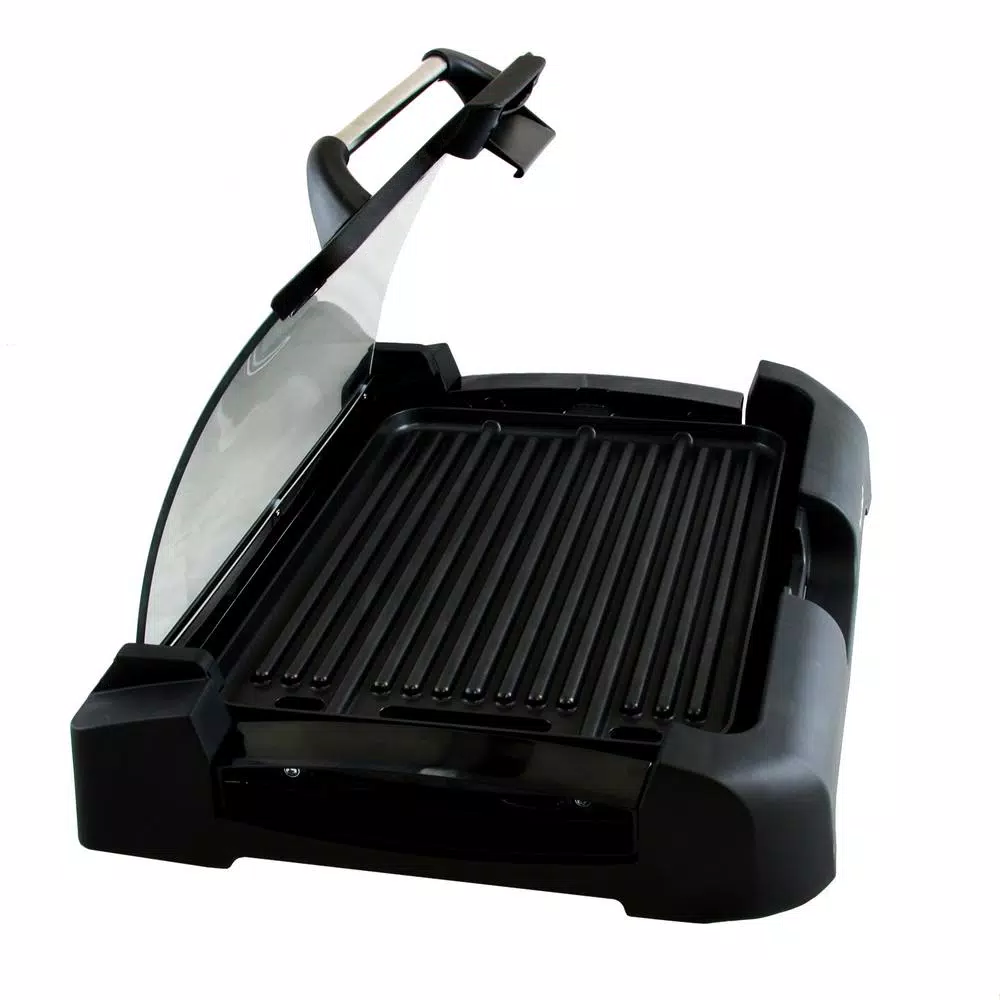 MegaChef 165 sq. in. Reversible Indoor Grill and Griddle with Removable Glass Lid, Black
