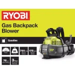 RYOBI 38cc Gas Backpack Leaf Blower, 760 CFM, 175 MPH, 2-Cycle thumbnail 5