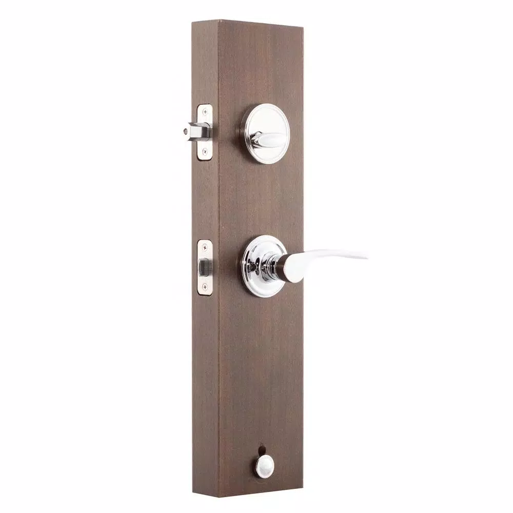 Copper Creek Modern Polished Stainless Steel Front Door Handleset with Left-Hand Scandinavian Lever Trim