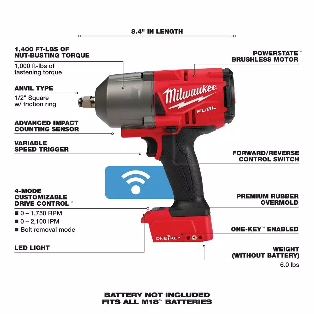 Milwaukee M18 FUEL ONE-KEY 1/2 in. High Torque Impact Wrench with Friction Ring (Tool-Only)