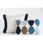 3R Studios Off-White Geometric Pattern Lumbar Throw Pillow, Blue and Brown, 26 x 16 in. thumbnail 2