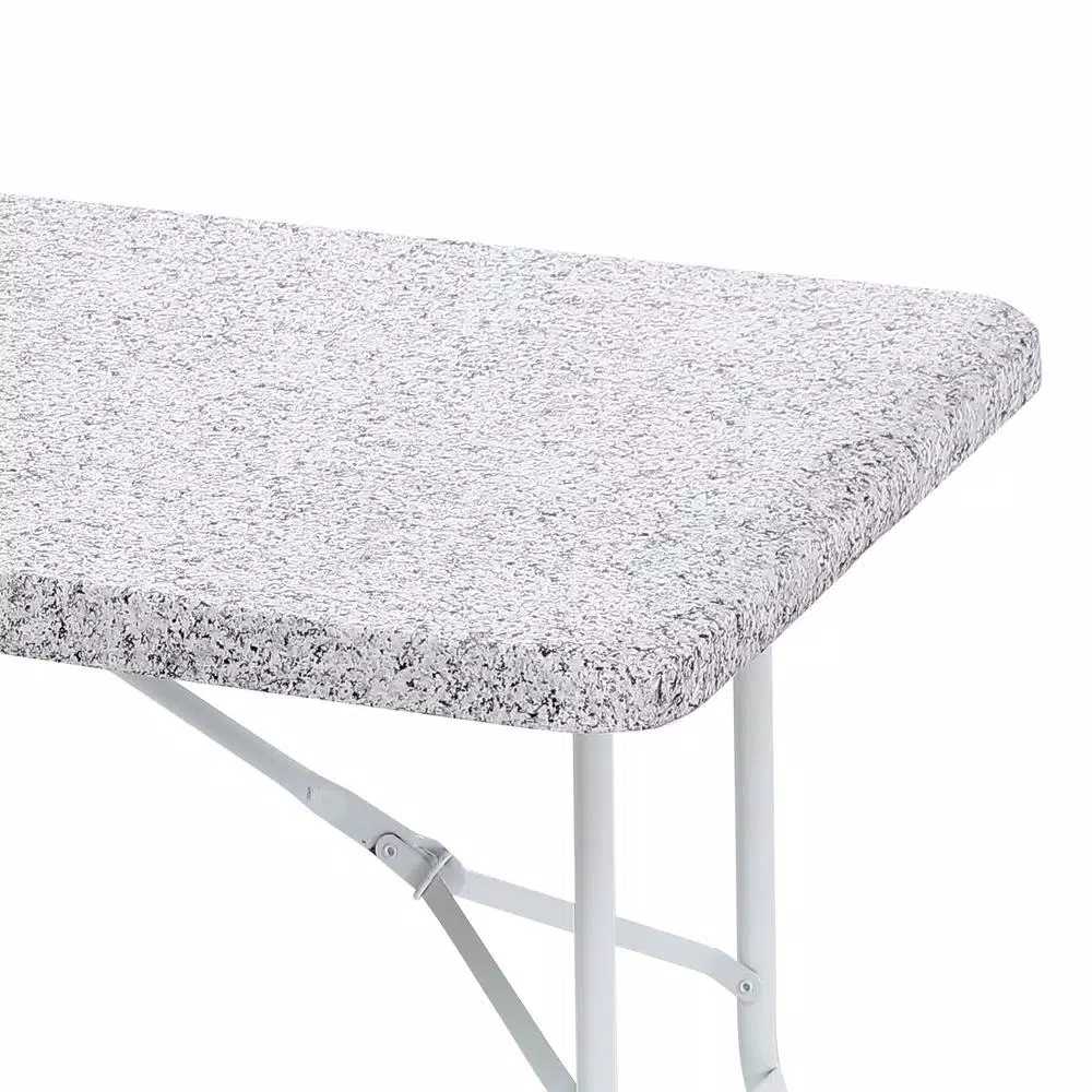 Brielle Home 30x72" Cotton Fabric Fitted Table Cover, Grey Granite Stone Pattern