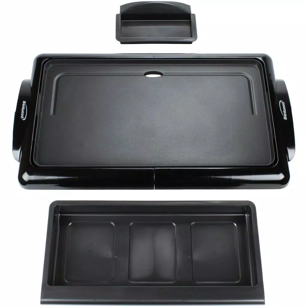 Brentwood Appliances 1400W Nonstick Electric Griddle with Warming Drawer, 200 sq. in., Black