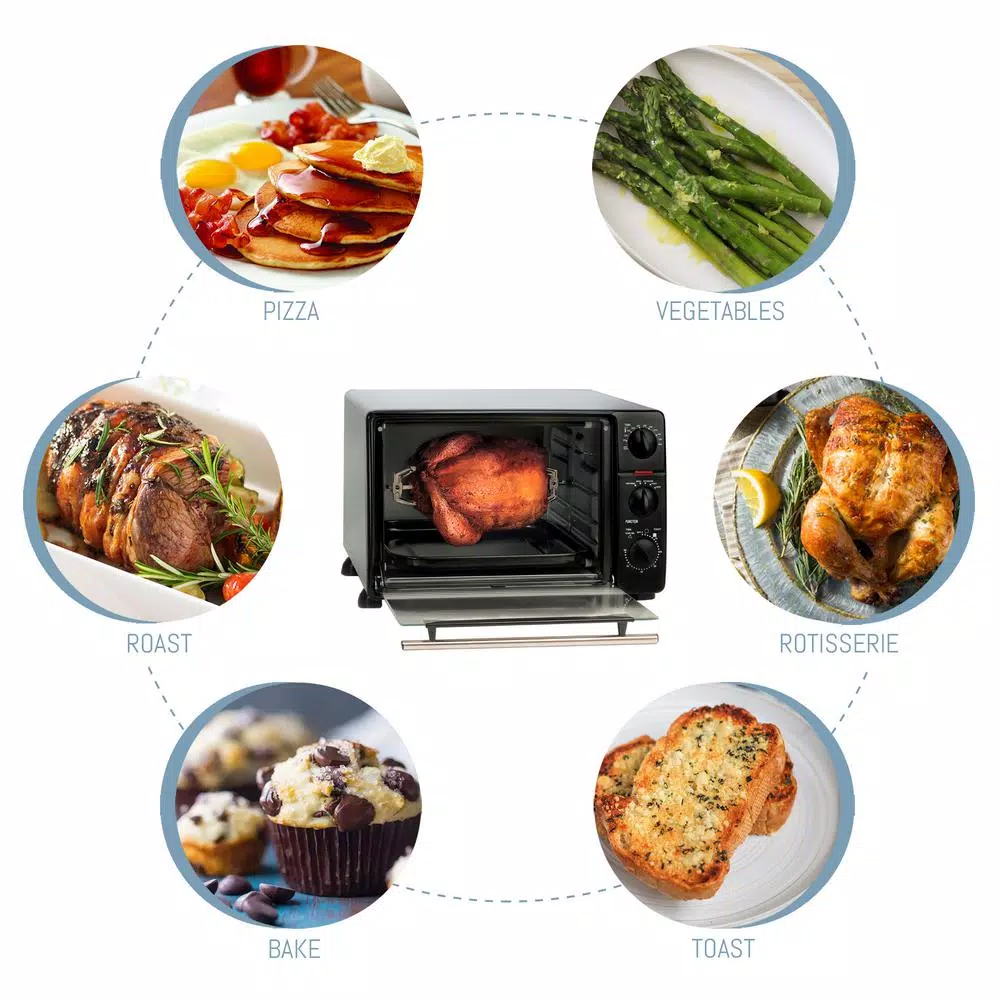 Maximatic 0.8 cu. ft. Black Toaster Oven Broiler with Rotisserie, 1500W