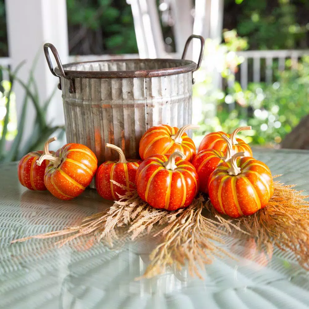 Flora Bunda 3 in. Dark Orange Foam Pumpkin Filler, Set of 8 - Fall Harvest Indoor Tabletop Decor