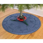 Bungalow Flooring Aqua Shield WaterHog 35 in. Round Reindeer Run Christmas Tree Mat, Navy Blue thumbnail 2