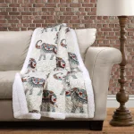 Lush Decor Hati Elephants Navy and Turquoise Sherpa Throw Blanket, Boho Animal Print thumbnail 1