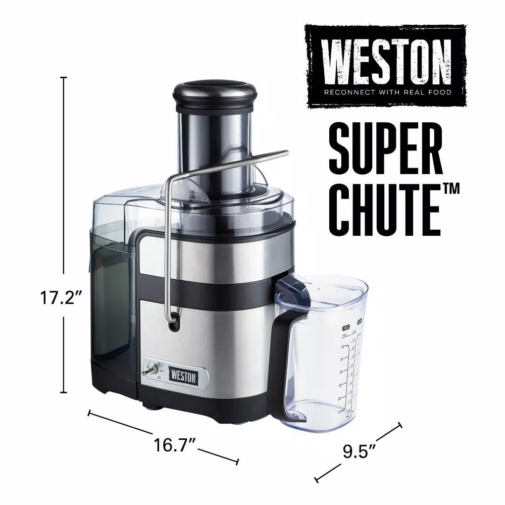 Weston Super Chute 1100W Centrifugal Juice Extractor, 3.5" Extra-Wide Feed Chute, Stainless Steel