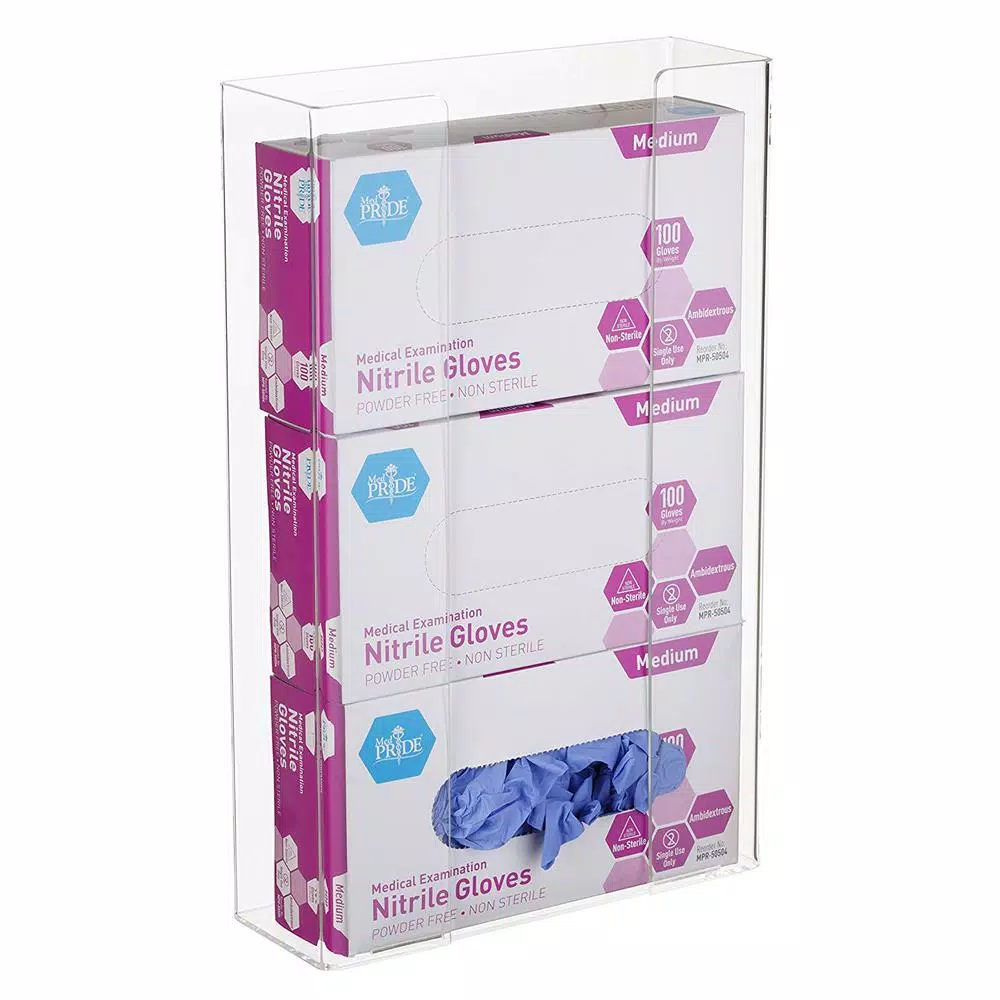 AdirMed Triple Box Capacity Acrylic Glove Dispenser, Clear Wall Mount