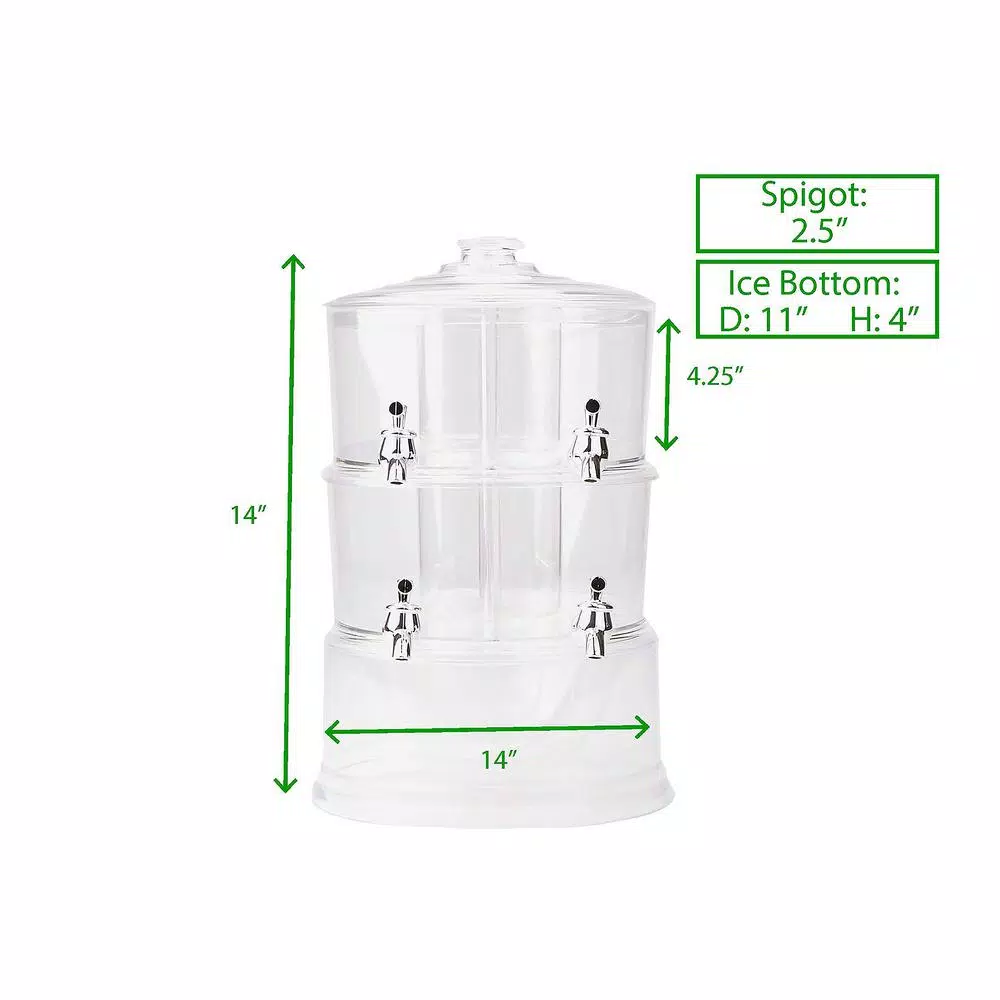 Mind Reader 2-Tier Stackable Beverage Dispenser, 4-Compartment 2-Gallon Drink Holder with Ice Compartments