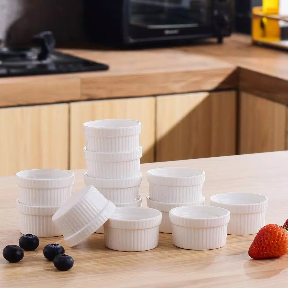 MALACASA 2.75 in. White Ceramic Ramekins Set of 12, Porcelain Souffle Dishes
