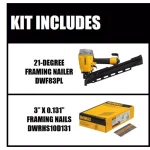 DEWALT DWHS 21-Degree Pneumatic Collated Framing Nailer with 2000-Pack Bonus 3 in. Metal Nails thumbnail 2