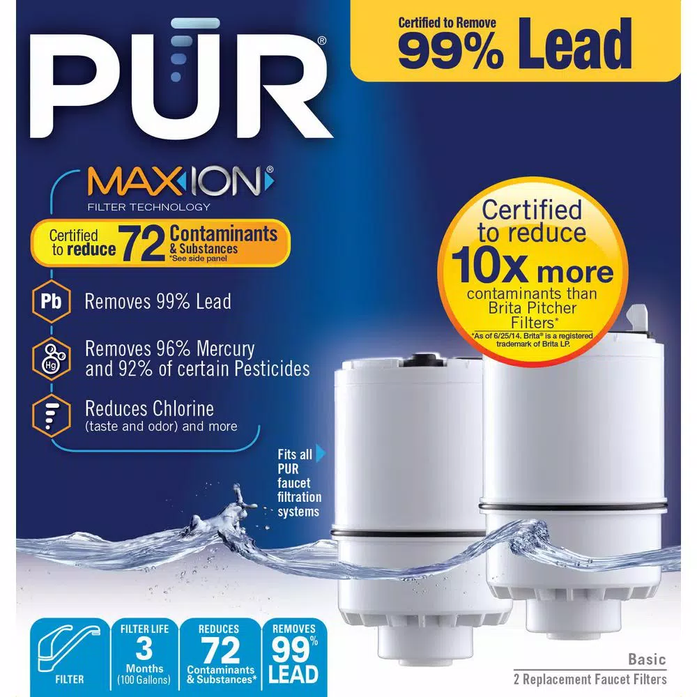 PUR Faucet Mount Replacement Water Filters, Basic Filtration, 2-Pack