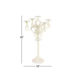 LITTON LANE Tall Vintage White Metal Candelabra with Scrolled Arms - 30 inch thumbnail 5
