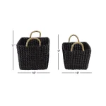 LITTON LANE Large Black Water Hyacinth Wicker Baskets with Banana Leaf Handles, Set of 2 thumbnail 5