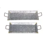 Benzara Silver Galvanized Metal Decorative Trays, Set of 2, Rectangular with Fluted Edges thumbnail 3