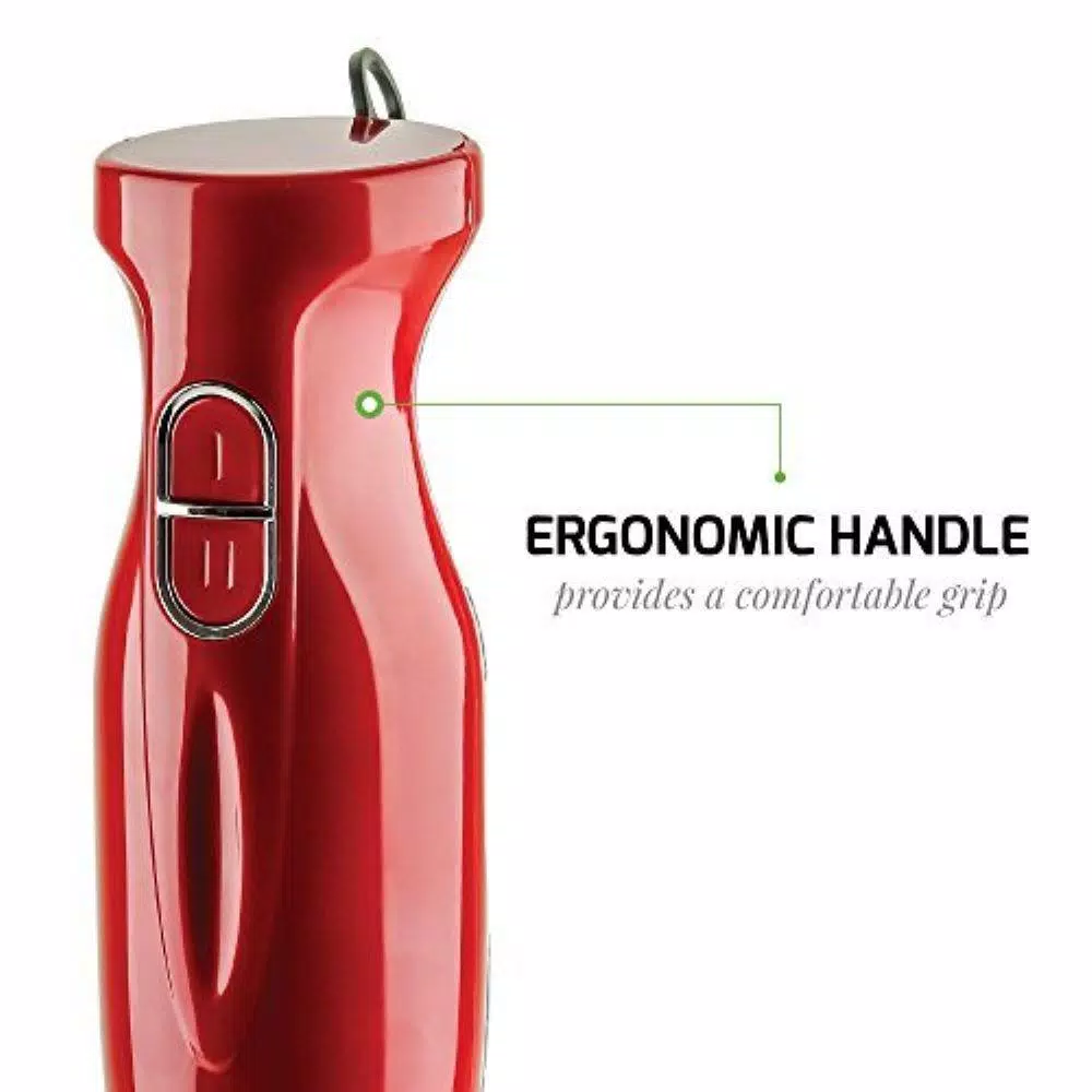 Ovente 300W Immersion Blender, 2-Speed Handheld Stick Mixer with Stainless Steel Blades, Red (HS560R)