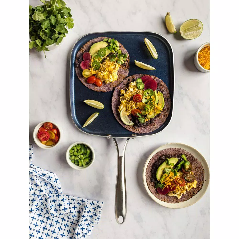 GRANITESTONE Classic Blue 10.5 in. Diamond Infused Non-Stick Aluminum Griddle Pan