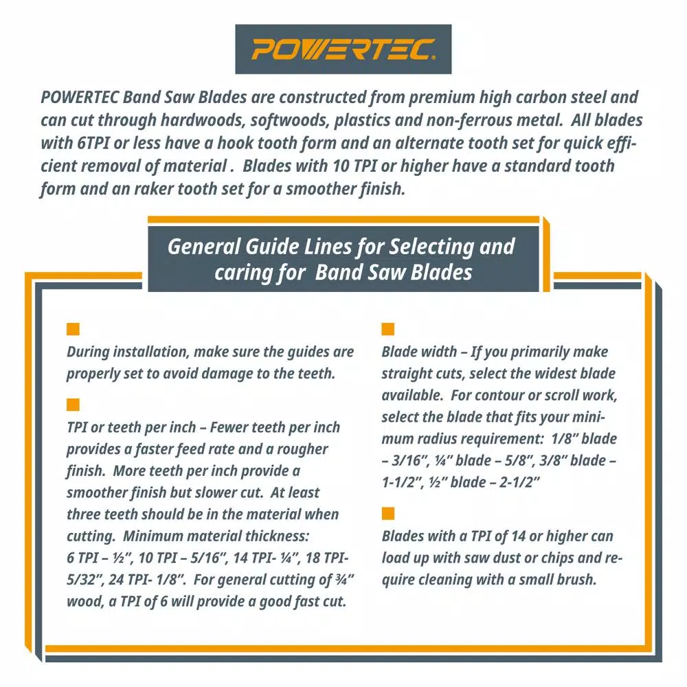 POWERTEC 105 in. x 3/8 in. x 4 TPI High Carbon Steel Band Saw Blade