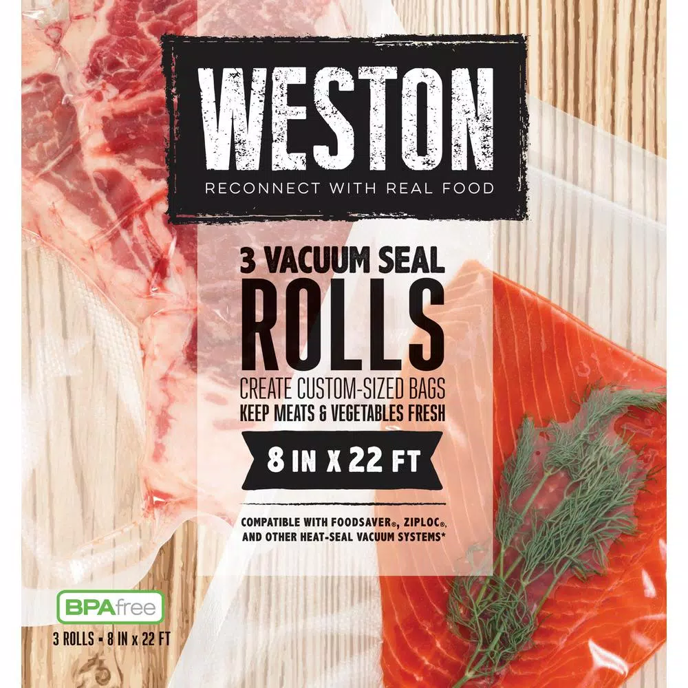 Weston 8 in. x 22 ft. Vacuum Sealer Bag Rolls, 3-Pack, 2-Ply 3.0 Mil Heavy Duty