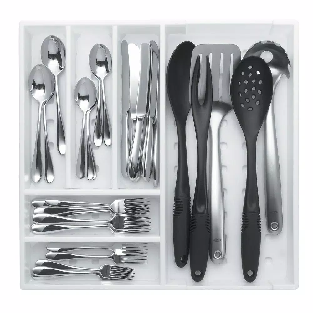 OXO Good Grips Adjustable Drawer Organizer, Expandable Kitchen Storage with 6 Dividers