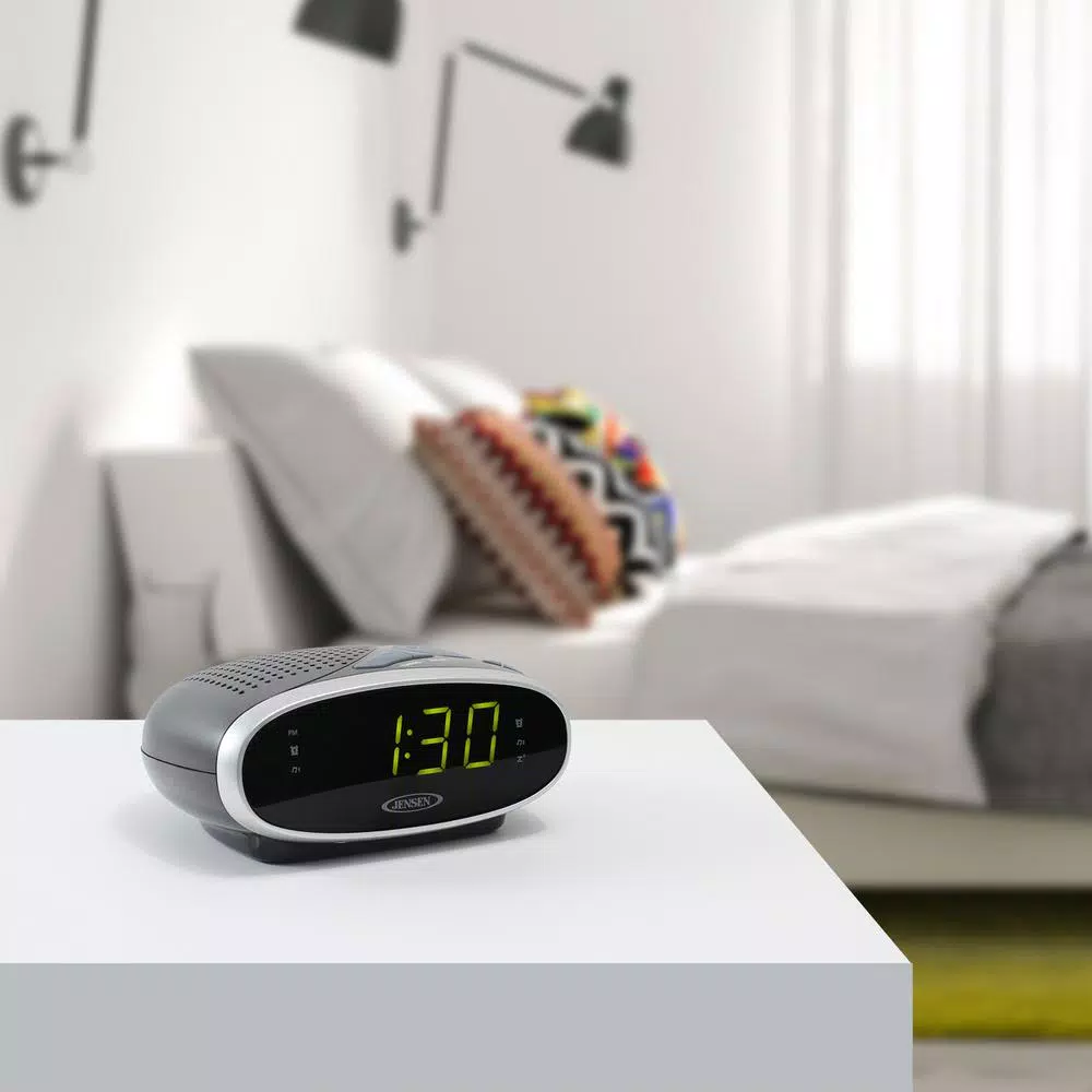 Jensen JCR-175 AM/FM Digital Alarm Clock Radio with Green LED Display and Aux Input