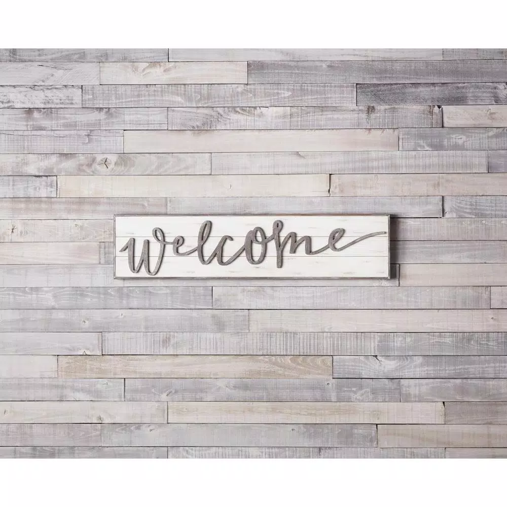 Unbranded Large Welcome Sign with Dimensional Script Lettering and Wood Frame