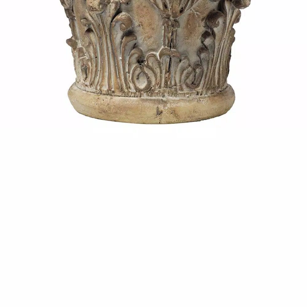 Benjara Aesthetic Resin Decorative Pedestal with Acanthus Leaf Design and Scrolled Details, Brown
