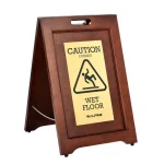 Alpine Industries 24 in. 2-Sided Brass Plated Wooden Bilingual Wet Floor Sign thumbnail 1