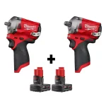 Milwaukee M12 FUEL 12V Cordless Brushless Stubby Impact Wrench Combo Kit (3/8 in. & 1/2 in.) with Two 3.0 Ah Batteries thumbnail 1
