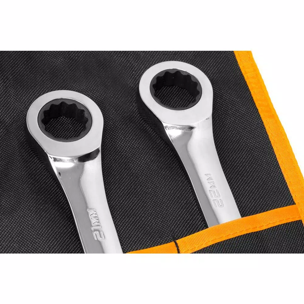 WEN 16-Piece Metric Ratcheting Combination Wrench Set with Storage Pouch