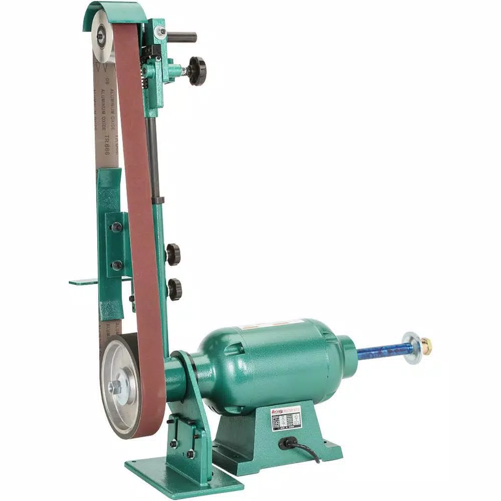 Grizzly Industrial 1 HP Belt Sander and Buffer, 110V Woodworking Knife Grinder with Quick-Release Mechanism