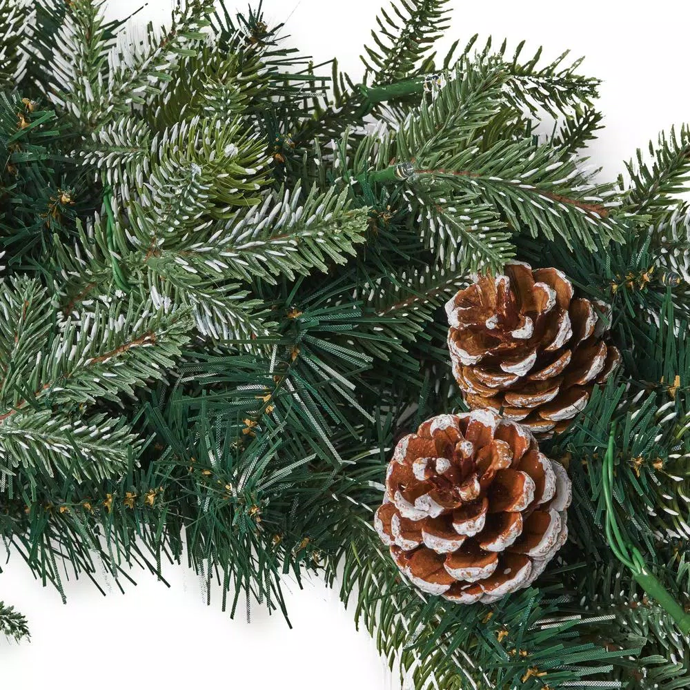 Noble House 24 in. Mixed Spruce Artificial Christmas Wreath with Pine Cones and Warm White LED Lights