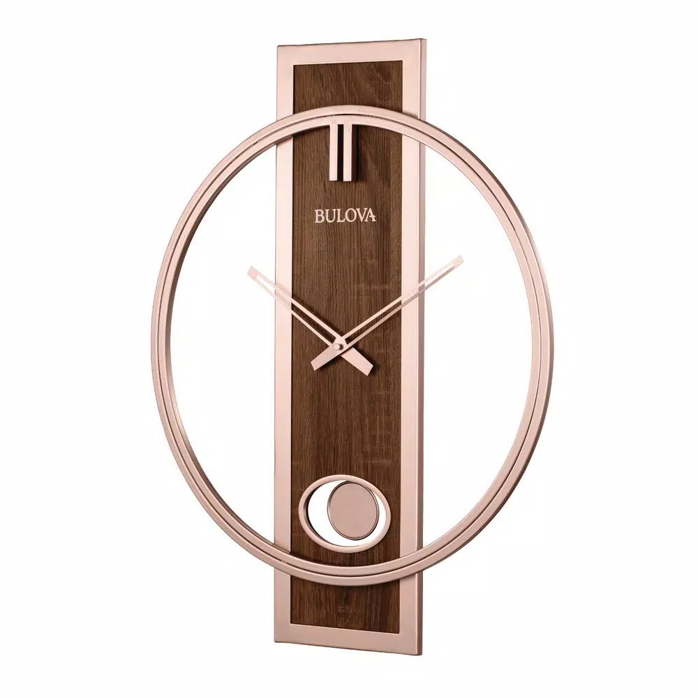Bulova Phoenix 24 in. x 19 in. Contemporary Wall Clock with Walnut Center and Slow Swing Pendulum