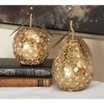 LITTON LANE Modern Reflections Gold and Silver Glass Mosaic Apple and Pear Decor Set of 2 thumbnail 1