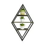 Admired By Nature 3-Tier Metal Diamond Shaped Wall Mounted Display Shelf, Matte Black thumbnail 3