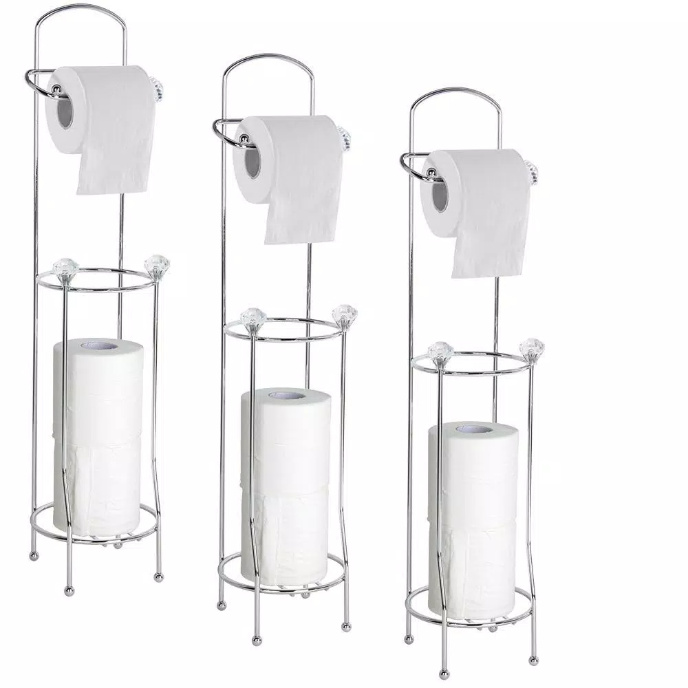 Home Basics Bath Tissue Reserve Freestanding Toilet Paper Holder, Chrome (3-Pack)