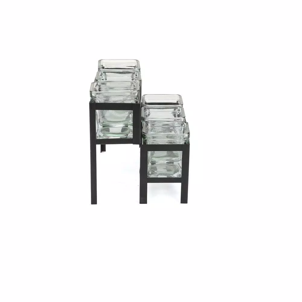 Mind Reader 6-Compartment 2-Tier Black Metal Condiment Server with 6 Removable 8 oz. Glass Jars