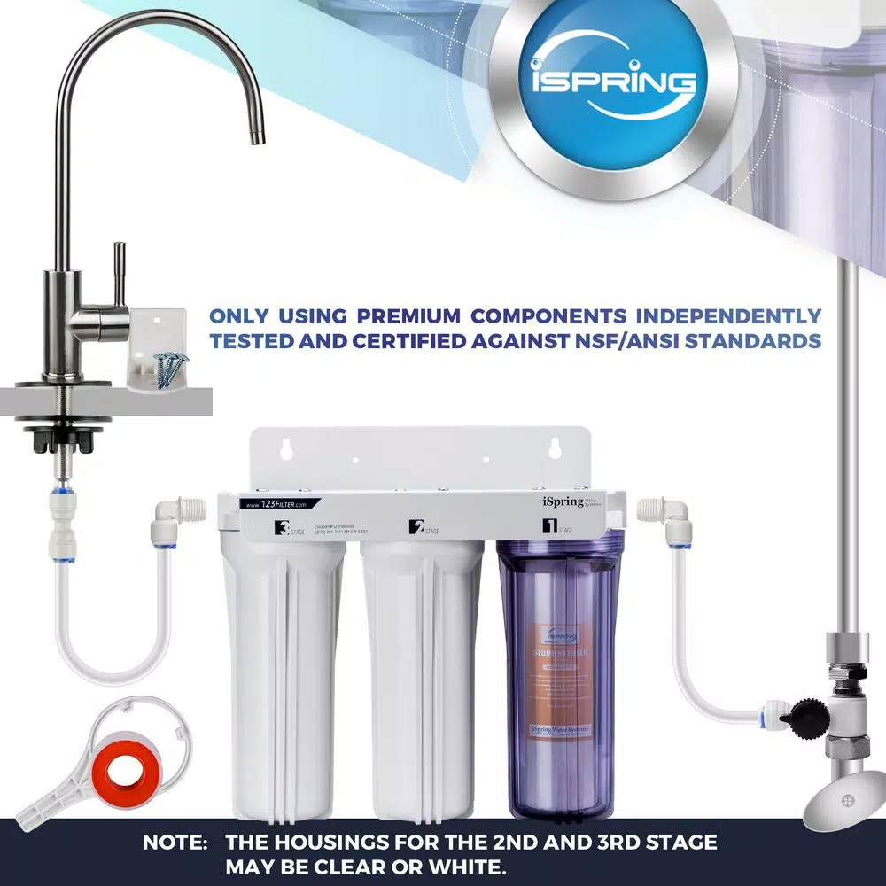 ISPRING US31 3-Stage Under Sink Tankless Drinking Water Filtration System - High Capacity