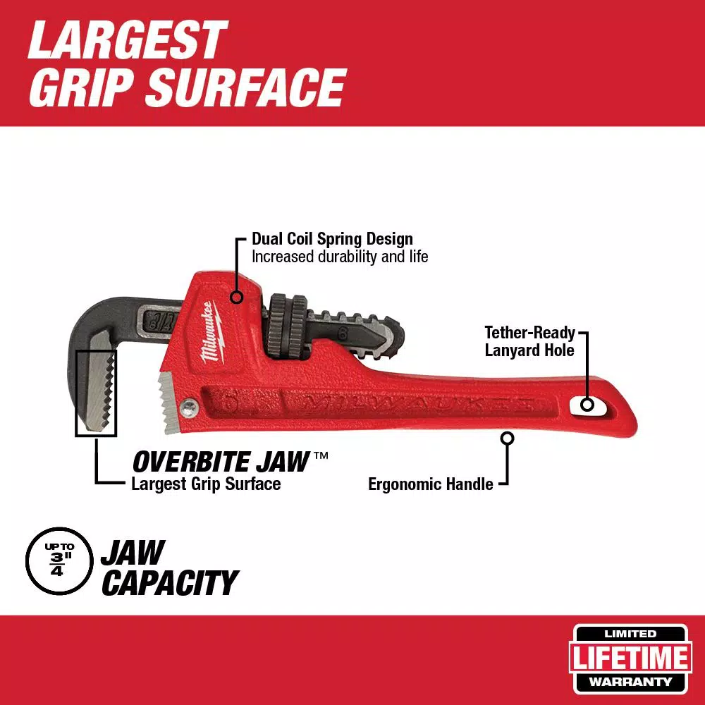 Milwaukee 6 in. Steel Pipe Wrench with Overbite Jaw Design