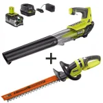RYOBI 18V ONE+ Cordless Jet Fan Blower and 22 in. Hedge Trimmer Combo Kit with 4 Ah Battery and Charger thumbnail 1