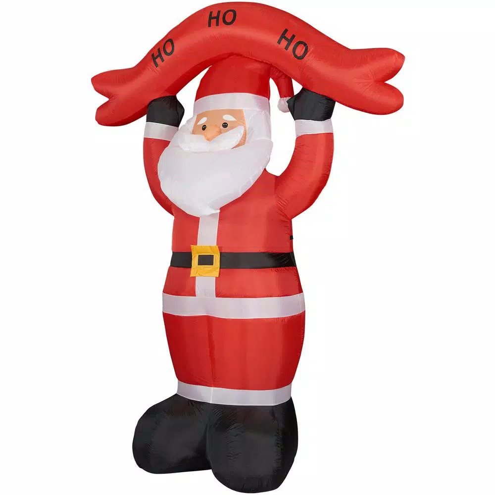 Fraser Hill Farm 10 ft. Santa Claus Inflatable with HO HO HO Sign and White Lights